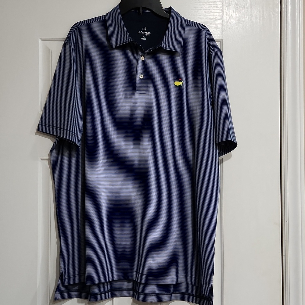 Master's Tech Mens Shirt XLarge Golf Polo Stripes Blue Short Sleeve